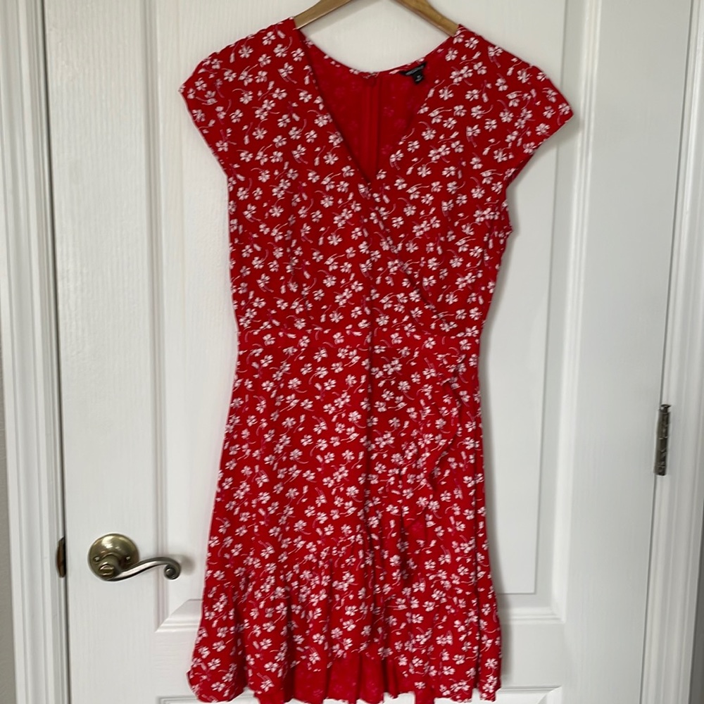 J. Crew Factory Mercantile 2 Red Faux Wrap Dress with Floral Print